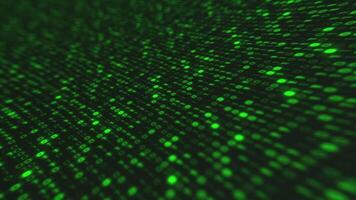 A matrix of glowing green computer binary code ones and zeros with glitch effect moving towards the camera. Digital data coding technology background. Computer programming or hacking concept. video