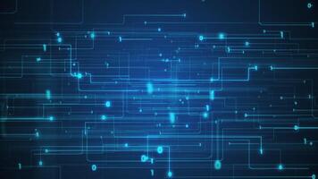 resumen tecnología digital circuito tablero antecedentes con transmisión digital datos nodos y binario código unos y ceros con falla efecto. esta moderno datos tecnología movimiento antecedentes es un sin costura bucle. video