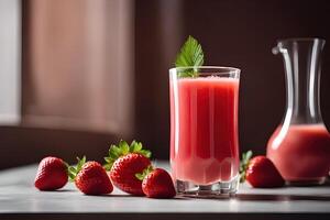 AI generated Freshly Squeezed strawberry Juice in a Glass by AI Generative photo