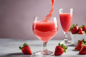 AI generated Freshly Squeezed strawberry Juice Pouring into a Glass by AI Generative photo