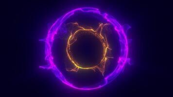 An abstract futuristic purple electric sphere with a gold core, Abstract circle with smooth flowing particles, Magic ball, Abstract background, 4k, 60fps video loop.