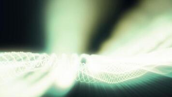 Abstract luxurious background with an elegant premium glittering flowing green digital fractal light wave, data particles floating in cyberspace. Bright beams. 4k, 60fps video loop.