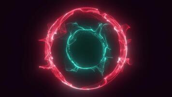 An abstract futuristic red electric sphere with a green core, Abstract circle with smooth flowing particles, Magic ball, Abstract background, 4k, 60fps video loop.