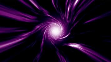 An abstract purple spiral glowing hyperspace warp tunnel made of twisted swirling energy and illuminated purple futuristic matrix light effect in the tunnel. Futuristic neon background. 4k, 60fps video