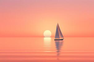 ai generado un velero navegación en el Oceano a puesta de sol foto