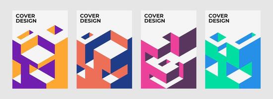 Set of vector A4 size abstract isometric shape covers for flyers, posters, brochures, magazine, annual report, poster, wallpapers, and other.