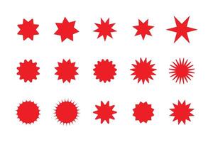 Set of red starburst price sticker, sale or discount sticker, sunburst badges icon. Stars shape with different number of rays. Special offer price tag. starburst promotional badge set vector