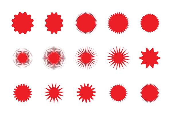 Set of red starburst price sticker, sale or discount sticker, sunburst badges icon. Stars shape with different number of rays. Special offer price tag. starburst promotional badge set