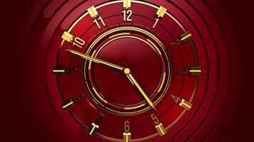 ABSTRACT BACKGROUND MODERN RED AND GOLD CLOCK FRONT VIEW ANIMATION LOOP video