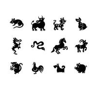 Set of eastern horoscope symbols silhouettes vector illustration