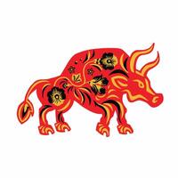 bull, buffalo, Taurus with retro red and yellow ethnic vector illustration eps 10