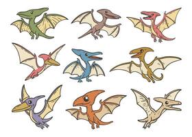 dinosaurio pterodáctilo dibujos animados garabatear estilo ilustración vector