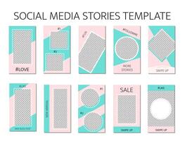 Social media stories template. Set of 10 story layout for bloggers and SMM.Editable web banners for mobile application. Mint green and pink pastel color palette. vector