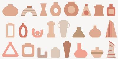 Clay vases in boho style set vector