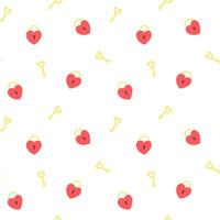 Hearts and keys vector seamless pattern for St Valentines Day, February 14th. Love cute background, wallpaper, print, textile, fabric, wrapping paper, packaging design