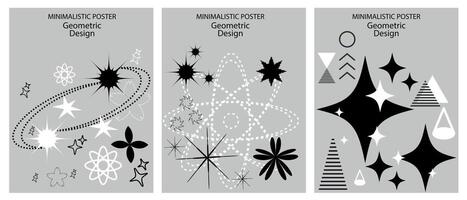 retro minimalista carteles con sencillo geométrico formas formando gráficos. futurista moderno diseño, de moda estilo en negro y gris tonos, inspirado por brutalismo vector. vector