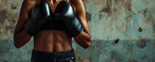 AI generated Generative AI, Woman training boxing wearing boxing gloves, female boxer photo