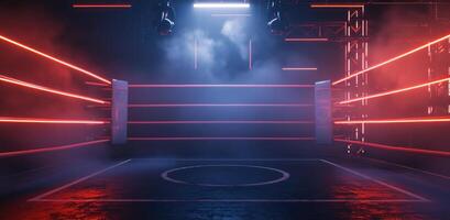 AI generated Generative AI, professional boxing ring with spotlights and smokey background, martial arts sport photo