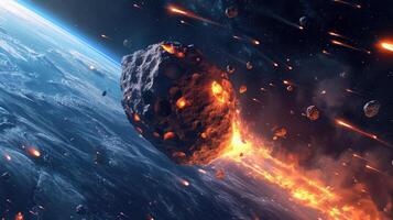 AI generated Generative AI, Asteroid is flying to the Earth, fired meteor, impact Earth photo