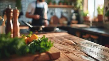 AI generated Generative AI, busy chefs working on the restaurant kitchen , blurred background photo