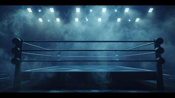 AI generated Generative AI, professional boxing ring with spotlights and smokey background, martial arts sport photo