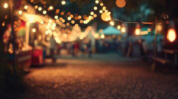 ai generado generativo ai, comida camión calle festival, borroso luces fondo, atmosférico Bokeh, apagado colores foto