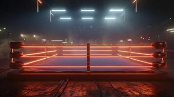 AI generated Generative AI, professional boxing ring with spotlights and smokey background, martial arts sport photo