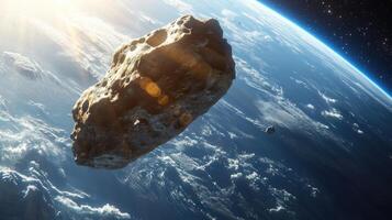 AI generated Generative AI, Asteroid is flying to the Earth, fired meteor, impact Earth photo