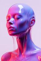 AI generated Generative AI, woman face in iridescent colors liquid, fluid, futuristic alien style, closeup photo