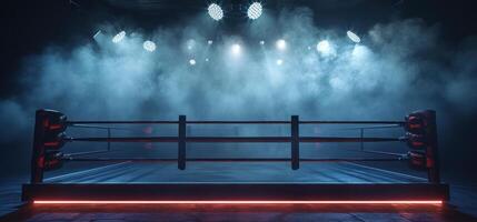 AI generated Generative AI, professional boxing ring with spotlights and smokey background, martial arts sport photo