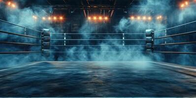 AI generated Generative AI, professional boxing ring with spotlights and smokey background, martial arts sport photo