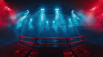 AI generated Generative AI, professional boxing ring with spotlights and smokey background, martial arts sport photo