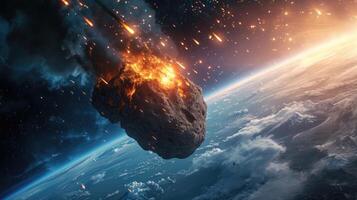 ai generado generativo ai, asteroide es volador a el tierra, despedido meteorito, impacto tierra foto