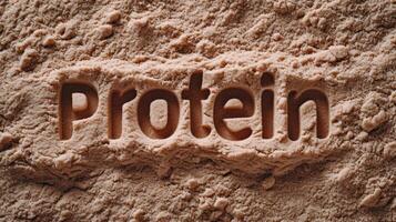 AI generated Generative AI, Whey protein powder with word Protein, sports nutrition, banner with copy space photo