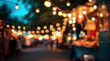 ai generado generativo ai, comida camión calle festival, borroso luces fondo, atmosférico Bokeh, apagado colores foto