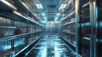 AI generated Generative AI, Temperature-controlled refrigerated storage, cold warehouse, commercial refrigeration equipment photo