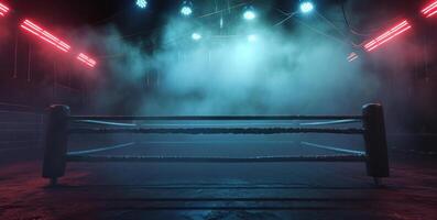 AI generated Generative AI, professional boxing ring with spotlights and smokey background, martial arts sport photo