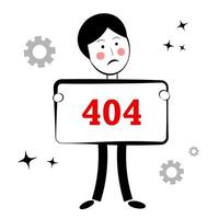 error 404. un chico con un póster. garabatear vector