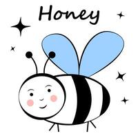 Cute bee on white background. Doodle vector