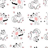 Seamless texture with cats on white background. Doodle vector