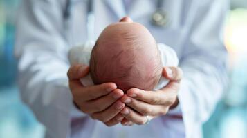 ai generado generativo ai, pediatra médico participación un recién nacido bebé en hospital, concepto de parto y cuidado de la salud profesionales foto