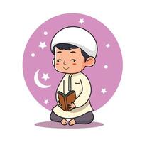 musulmán chico leyendo Corán .ramadan concepto.lindo musulmán chico leyendo Corán aislar antecedentes. vector