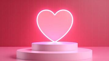 AI generated 3D product showcase podium with heart shaped glowing background photo