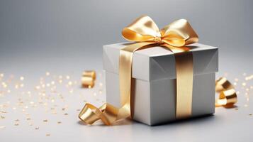 AI generated Elegant Gift Box with Tied Ribbons And Bow, black friday photo