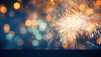 AI generated Celebration fireworks with space for text, festival bokeh background photo