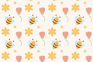 cute pattern of bees and flowers vector