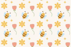 cute pattern of bees and flowers vector