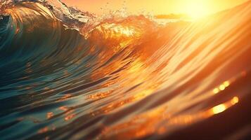 AI generated Waves at sea, sunset background, golden hour photo