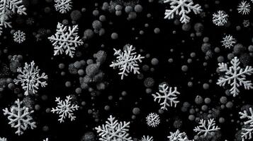 AI generated Snowflake closeup on dark snowy background, winter snowfall photo