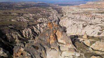 Aerial drone view of the natural beauty of the Rose Red Valley in Cappadocia, Turkey. Famous destination for hikers to explore the Rock Sites of Cappadocia. video